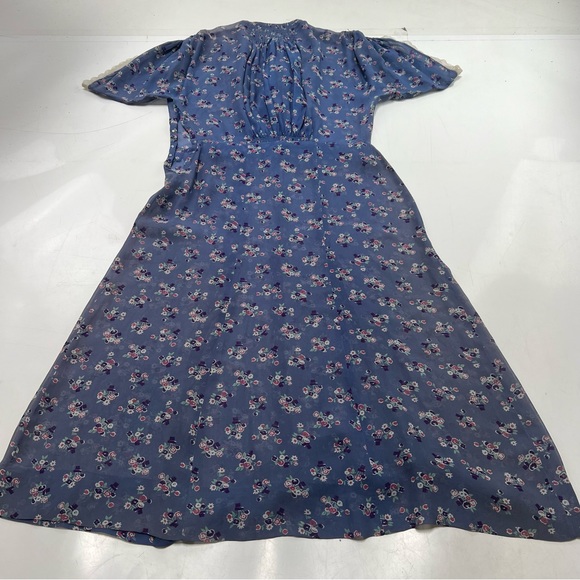 Dresses & Skirts - Vintage 70s women’s blue floral silk dress S/M L113-29